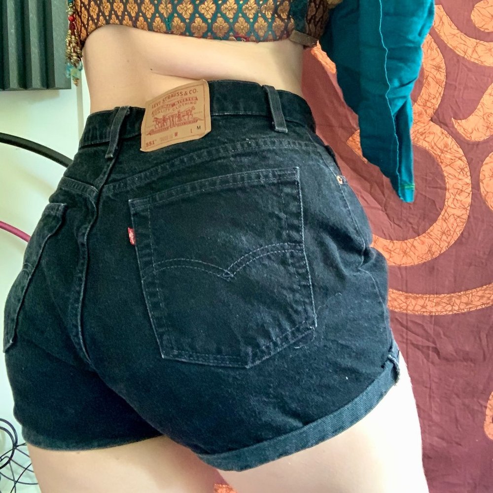 Levi Black Vintage Denim High Waisted Shorts